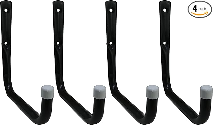 Shepherd Hardware 8090E Heavy Duty Steel Garage Storage/Large Utility Hooks, 4 Pack,Black