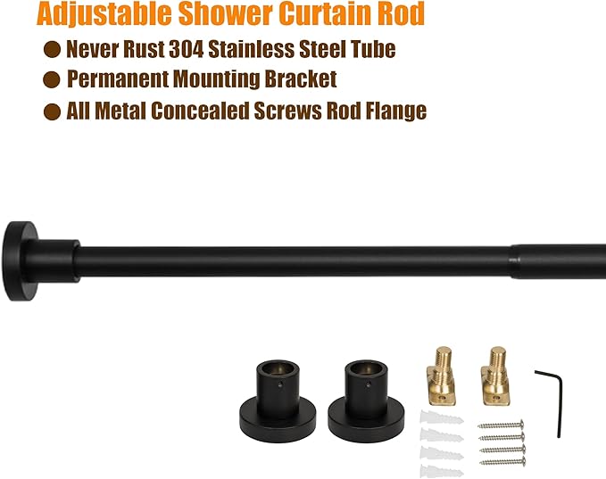 Artiwell Heavy Duty Shower Rod, Adjustable Shower Curtain Rod, Expandable 47-84 Inch, Permanent Mount Shower Rod, Never Rust Stainless Steel For Window Curtain and Closet, Matte Black