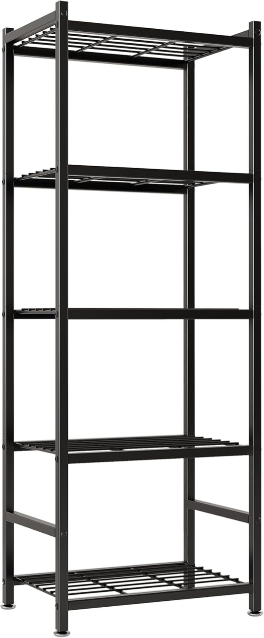 Storage Shelves, 5-Tier Metal Shelving Unit with Adjustable Feet, Compact Shelf Organizer for Garage, Kitchen, Pantry and Closet Organization,17.7" x 11.8" x 56.3", Black