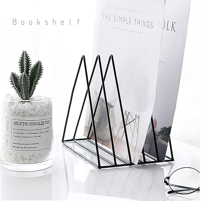 QPEY Triangle File Holder,5 Slot Metal Vinyl Record Stand Holder Magazine Newspaper Holder Photography Props for Office Home 2 Pcs (2pc black)