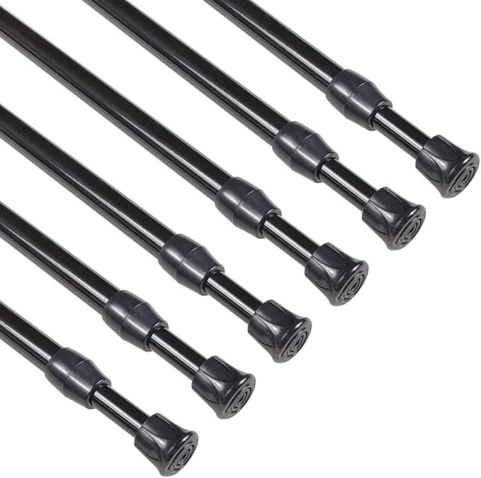 KXLife 6Pcs Spring Tension Curtain Rod, 28 to 40 Inch Adjustable Expendable Tension Rods for Windows, Black Spring Loaded Curtain Rod No Drilling