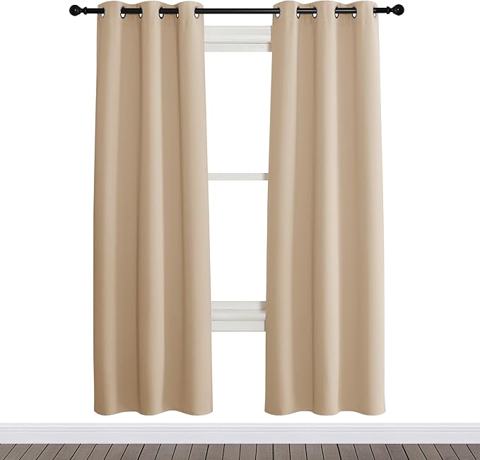NICETOWN Room Darkening Blind Shade for Kids Bedroom, Biscotti Beige, Single Panel, 34 x 72 inch, Triple Weave Home Decoration Light Blocking Solid Ring Top Curtain/Drape for Small Window