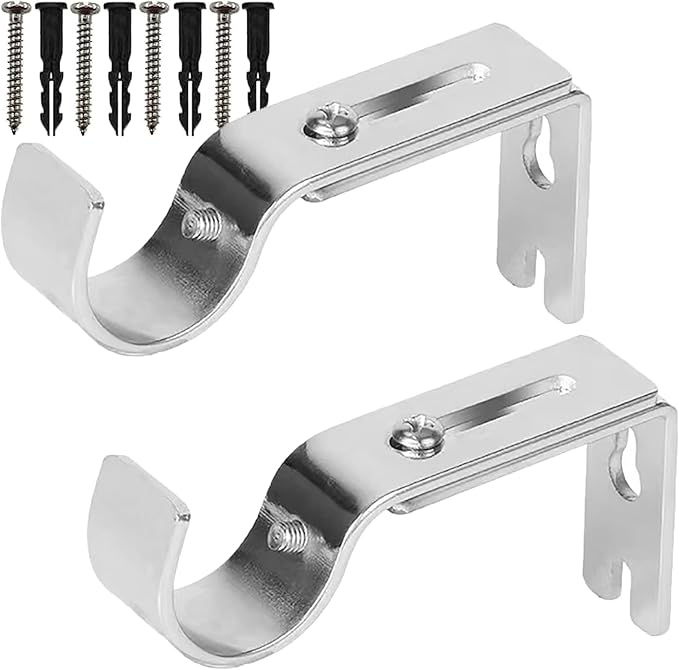 Curtain Rod Brackets for Adjustable, 2 Pack Premium Rod Bracket for Walls, Curtain Rod Holder, Drapery Rod Holders Hardware Window Curtain Rod Support Hanger for 1 Inch Rod (Silver)