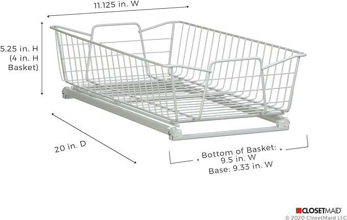 ClosetMaid Pull Out Cabinet Organizer, Heavy Duty, Slide Out Pantry Shelves Drawers for Kitchen, Bathroom, 5.25" H x 11.13" W x 20" D, White