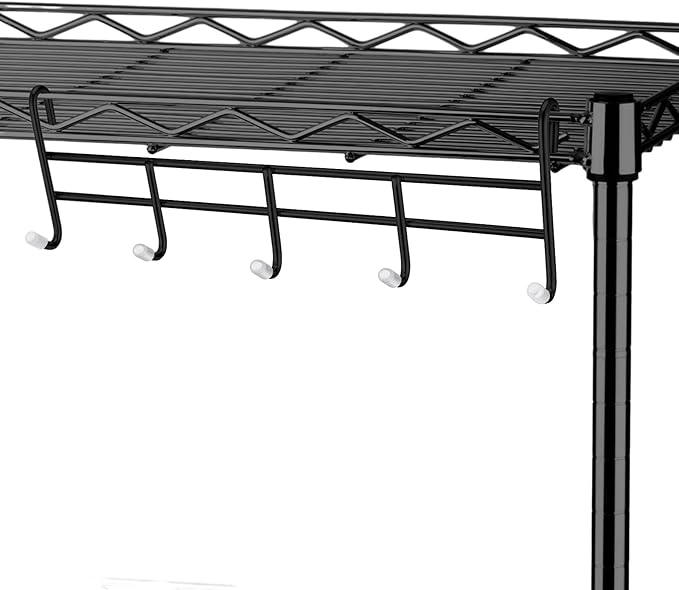 CroBlissful 2 Pcs 5 Hook Attachment for Wire Shelving 1.5 x 12 x 4 Inch Hanging Hooks Rack Wire Chrome Plated Steel Shelf Accessories Metal Hook Bars for Storage Display Organizer (Black)