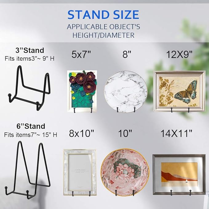 Artliving Plate Stands for Display - Iron Easel Stand Plate Holder Display Stand Picture Frame Stand for Pictures | Photo|Decorative Plate |Dish | Tabletop Art - 3 inch-Black