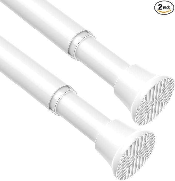 AIZESI 2pcs White Adjustable Tension Curtain Rod, 31-63 Inch Spring No Drill Stainless Steel Shower Rods for Bathroom，Closet ，Window–Rust Resistant，Non-Slip