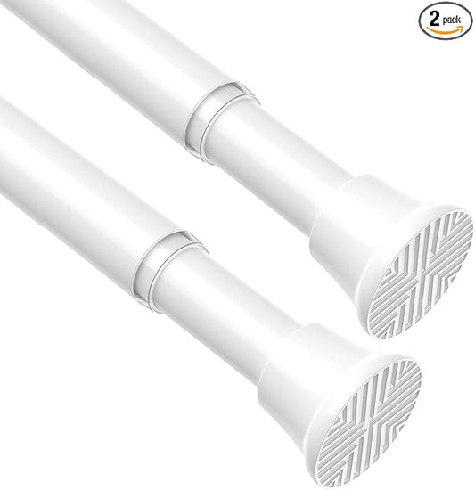 AIZESI 2pcs White Adjustable Tension Curtain Rod, 31-63 Inch Spring No Drill Stainless Steel Shower Rods for Bathroom，Closet ，Window–Rust Resistant，Non-Slip