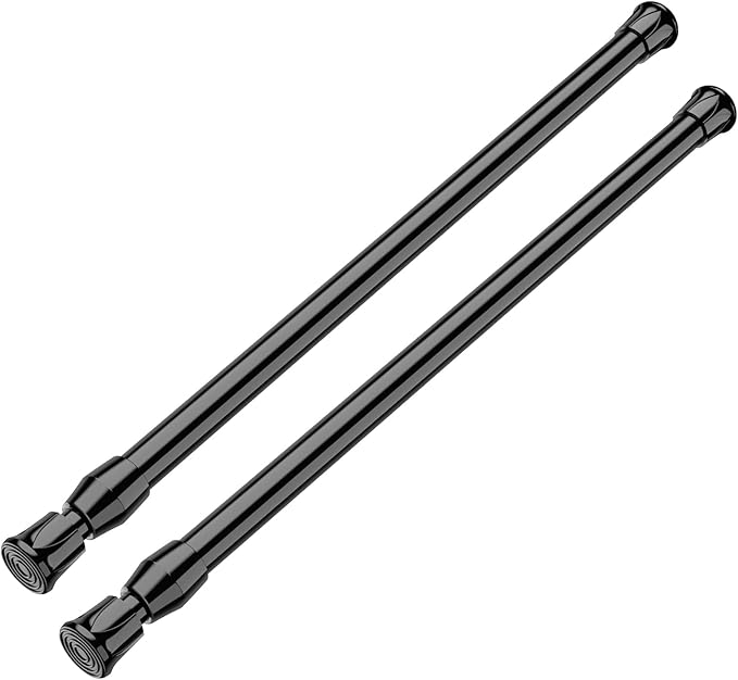 Black Tension Curtain Rod 16.5-28 inch Spring Tension Rod Adjustable Spring Rod Extendable Tension Rod for Kitchen, Bathroom, Window, Bookshelf