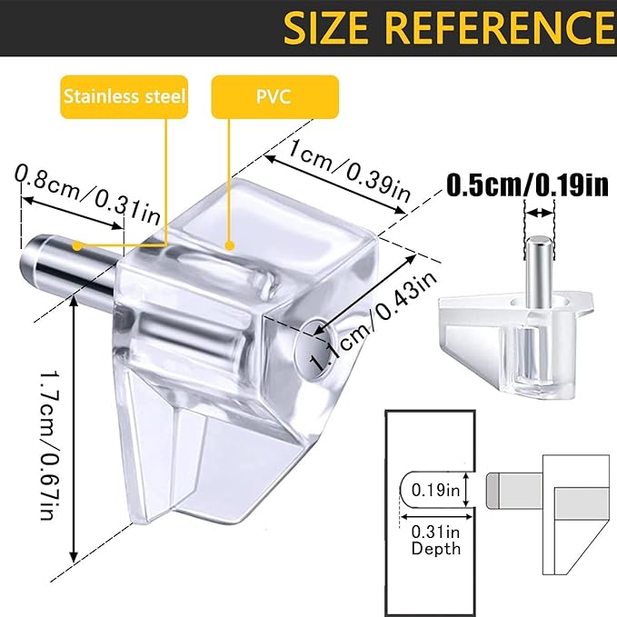 Clear Plastic Shelf Support Pegs - 5mm Cabinet Shelf Pins (50 Pieces)