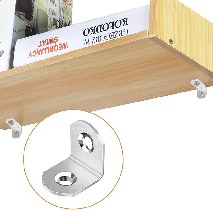 40 Pcs L Bracket Stainless Steel Corner Brace Sets, 90 Degree Right Angle Brackets with 80 Pcs Screws, L Bracket Firmware for Wooden Shelves, Chairs, Tables, Dressers, Furniture (Silver)