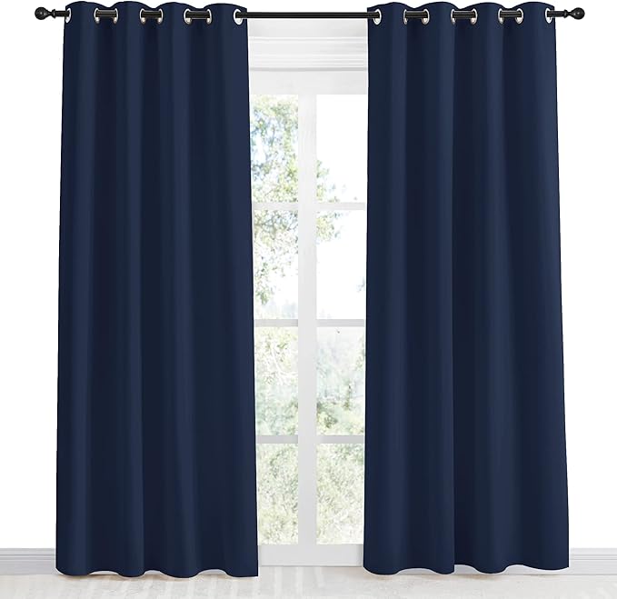 NICETOWN Blackout Curtain Panel, Navy Blue, 55 inches Wide by 86 inches Long, 1 PC, Light Blocking Room Darkening Drape/Drapery for Nursery Room, Ring Top