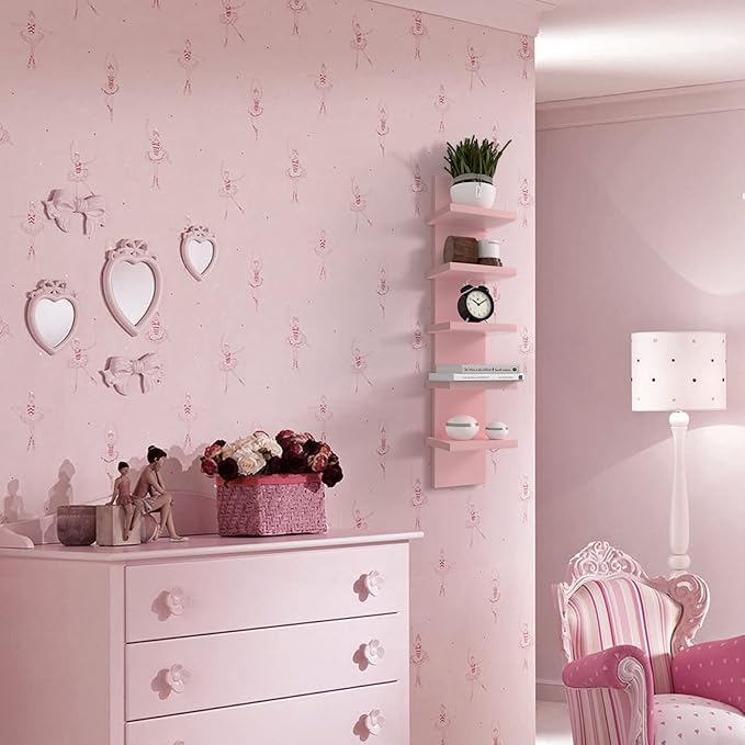 Homaterial 5 Tier Wall Shelf Unit, Decorative Wall Mount Vertical Shelving,Modern Column Floating Shelves for Bedrooms, Living Rooms 36.6" Height Pink