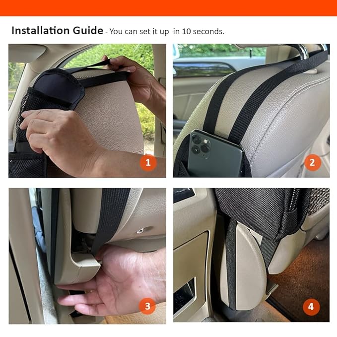 Car Seat Side Organizer, Auto Seat Storage Hanging Bag, Phones, Drink, Stuff Holder with Mesh Pocket for Cars, SUV & Truck