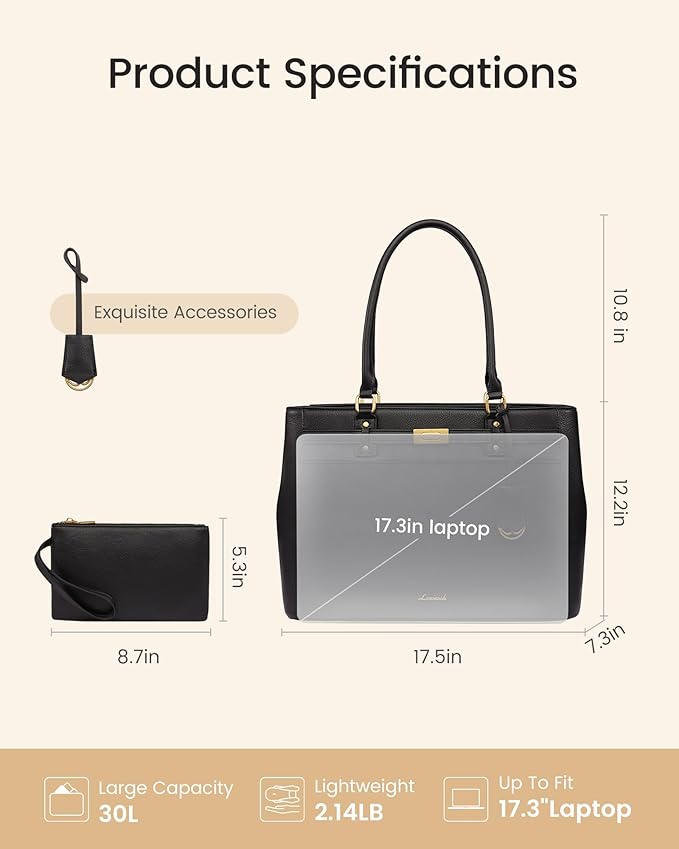 LOVEVOOK Laptop Tote Bag for Women, 17.3 Inch Waterproof Leather Work Computer Bag, Large Business Office Briefcase Shoulder Handbag Purse Gifts for Women