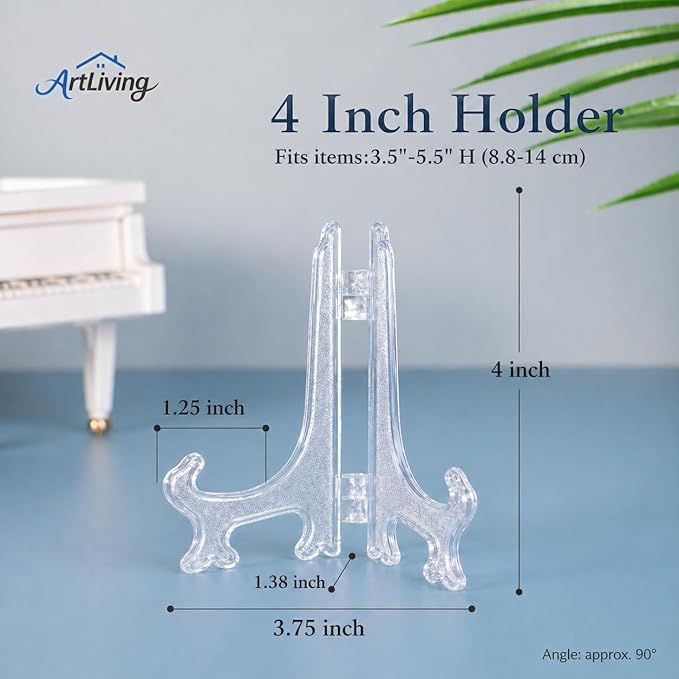 Artliving 4 Inch Clear Plastic Easels or Stand/Plate Holders to Display Pictures or Other Items at Weddings, Home Decoration, Birthdays, Tables (12 Pack)