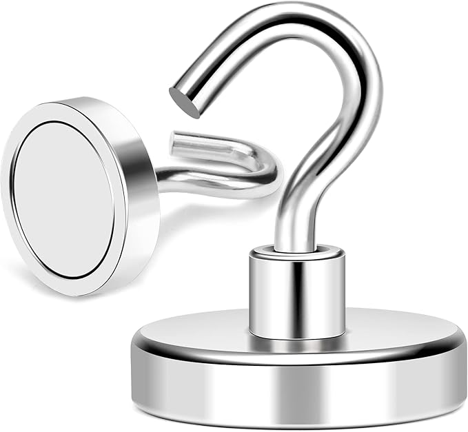 MIKEDE Magnetic Hooks Heavy Duty, 170LB+ Strong Neodymium Magnets for Refrigerator, Large Magnetic Hooks for Hanging, Magnets with Hooks Cruise Ship Essentials for Kitchen, Workplace - 8 Pack
