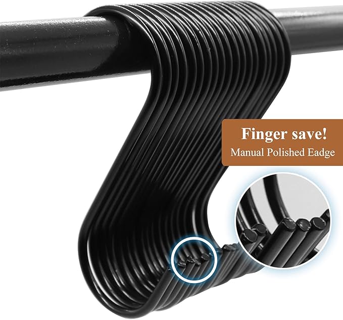 ESFUN 30 Pack 3.7 inch Length S Hooks Black Steel S Shaped Hooks for Hanging Jeans Pans Pots Plants Bags Towels Kitchen Closet Hooks Hanger, Fit The Rod Dia Less than1 inches