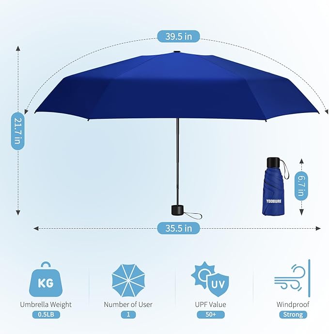 Yoobure Small Mini Umbrella with Case Light Compact Design Perfect for Travel Lightweight Portable Parasol Outdoor Sun&Rain Umbrellas