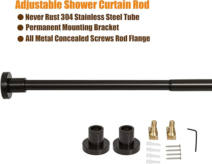 Artiwell Heavy Duty Shower Rod, Adjustable Shower Curtain Rod, Expandable 47-84 Inch, Permanent Mount Shower Rod, Never Rust Stainless Steel For Window Curtain and Closet, Oil Rubbed Bronze