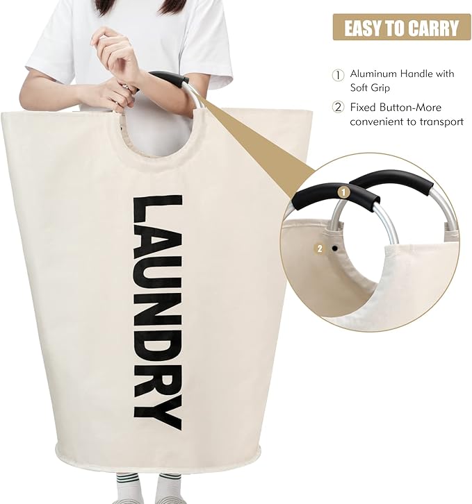 Maxsilan 125L X-Large Laundry Basket, Freestanding Tall Clothes Hamper, Collapsible Laundry Bag, Beige