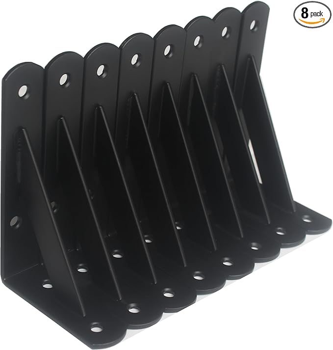 8 Pack L5 x H 3" Black Heavy Duty Shelf Brackets with Screws Metal Shelf Brackets Shelf Support Angle Brackets for Shelves L Brackets Heavy Duty Floating Shelf