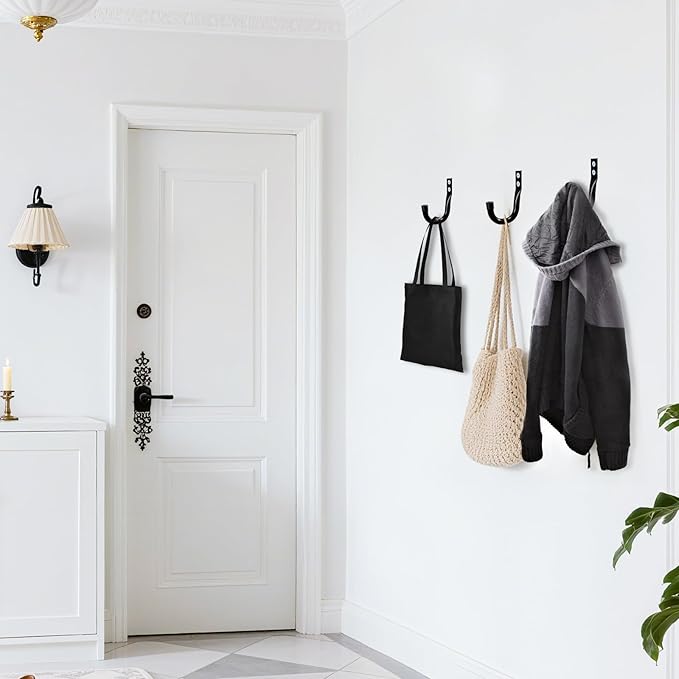 KURUI Large Metal Wall Hooks for Hanging Living Room/Bedroom/Garage, 14Pcs Garage Organization and Storage Hook for Tool Coat Backpack Bag, Black Wall Mount Hanges for Outdoor Indoor