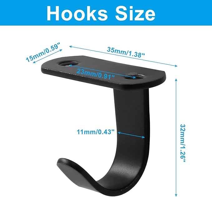 Piutouyar 12 Pack Black Screw Mounted Ceiling Hooks, Heavy Duty Under-Shelf Coat Hook, Stainless Steel Towel/Robe Clothes Hook Hanger for Cabinet, Kitchen, Cupboard, Bathroom