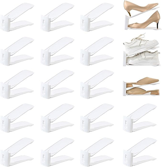 Shoe Slots Organizer, Clear Shoe Stacker, Adjustable Level Shoe Rack,Storage Space Saver for Sneakers Display (white, 20Pack)