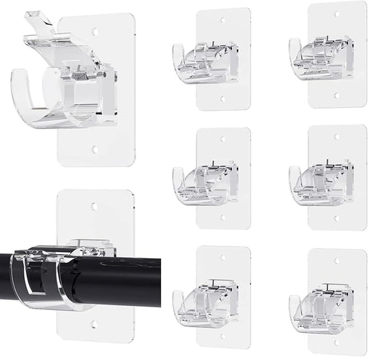 Wabboreq 8PCS No Drill Curtain Rod Brackets, Self-Adhesive, Universal, Plastic & Stainless Steel, Wall Mount, Transparent