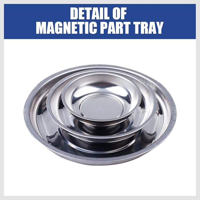 HORUSDY Magnetic Tray | 3-Piece | Round Magnetic Parts Tray | 3 Inch 4 Inch 6 Inch Magnetic Tray for Mechanic's | Stainless Steel