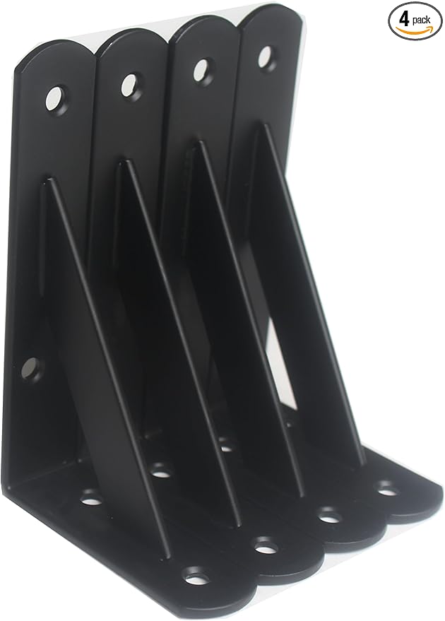 4 Pack L5 x H 3" Black Heavy Duty Shelf Brackets with Screws Metal Shelf Brackets Shelf Support Angle Brackets for Shelves L Brackets Heavy Duty Floating Shelf
