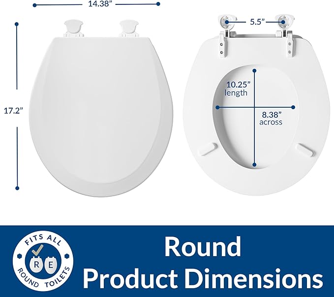 BEMIS 500EC 390 Toilet Seat with Easy Clean & Change Hinges,Round,Cotton White,(Pack of 2)
