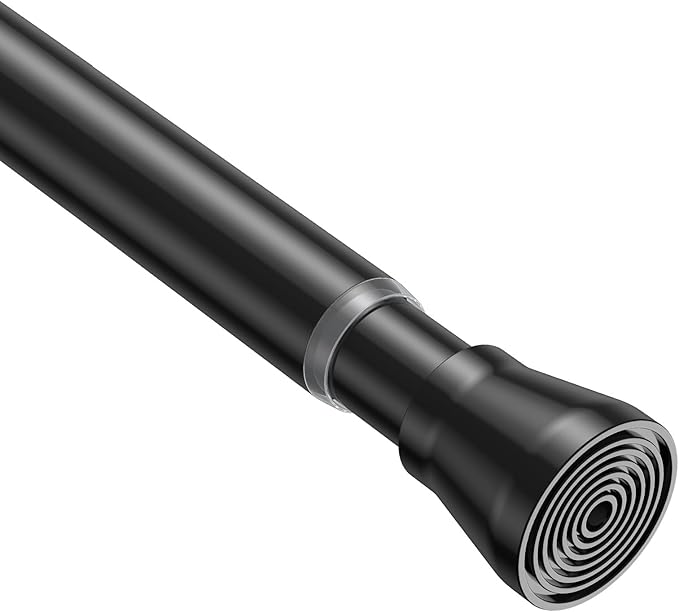 Spring Tension Curtain Rod 30 to 64 Inch, Adjustable Curtain Rods No Drilling Spring Loaded Curtain Rods for Windows Doors Kitchen Closet, Black