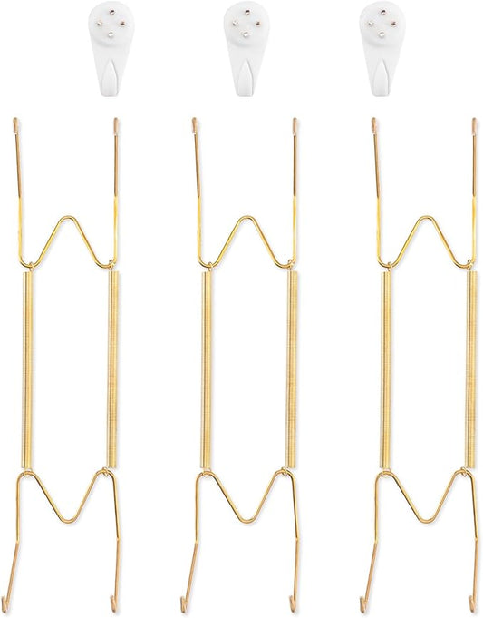 Bilillo 3 Pack Wall Plate Hangers, Suitable for 10-14 inch Art, Stainless Steel Invisible Heavy Duty Wire Plate Holder with Wall Hooks