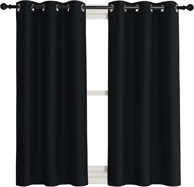NICETOWN Black Out Curtain Panel Shade, Single Piece, 42 inches Wide by 54 inches Long, Black, Solid Energy Efficient Eyelet Top Window Blind for Guest Room