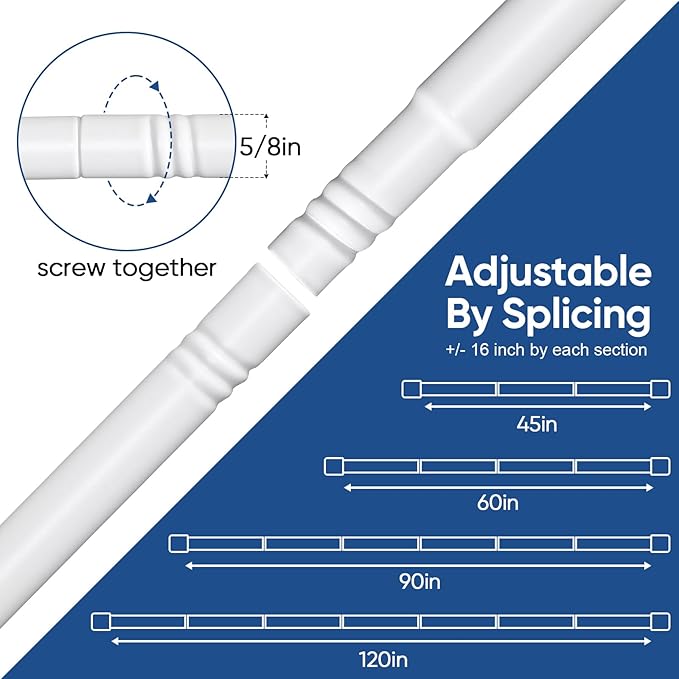 SIMEWIN Curtain Rods No Drilling for Windows 30 to 45 Inches, 5/8 Inch Diameter No Drill Small Curtain Rod Set with 3M Adhesive Brackets, White