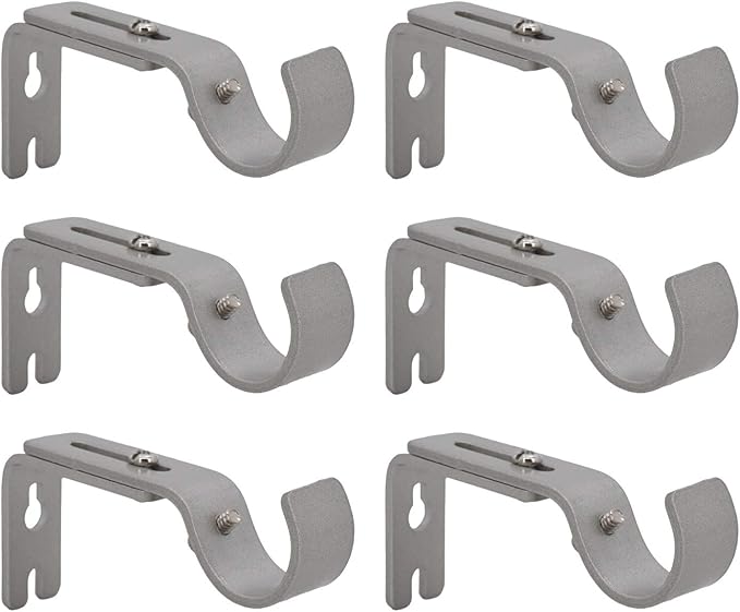 AddGrace Adjustable Curtain Rod Bracket Fits up to 1 inch Curtain Rod Sturdy Premium Brackets for Wall Set of 6 Silver