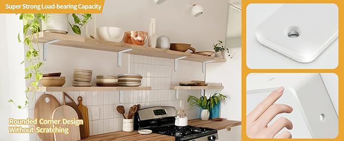 16 Pack - L 6" x H 4" x W1.5, 5mm Thick White L Shelf Bracket, Iron Shelf Brackets, Metal Shelf Brackets, Floating Shelf, Shelf Supports with Screws