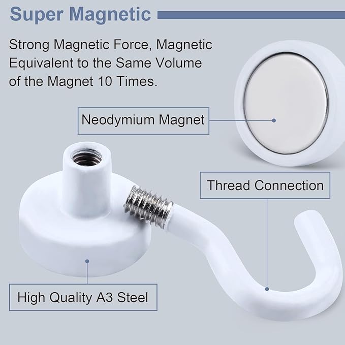DIYMAG Magnetic Hooks, 30Lbs Strong Heavy Duty Cruise Magnet S-Hook for Classroom, Fridge, Hanging, Cabins, Grill, Kitchen, Garage, Workplace and Office Etc, (15 Pack-White)