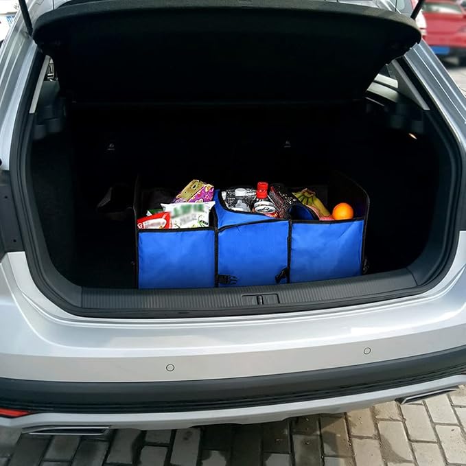 8sanlione Trunk Organizer, Large Capacity Cargo Storage with Insulation Cooler, Foldable for Cars, Vehicles, SUVs, Trucks, Automotive Interior Organizer (Blue)