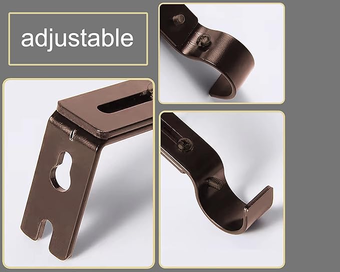 Curtain Rod Brackets for Adjustable, 2 Pack Premium Rod Bracket for Walls, Curtain Rod Holder, Drapery Rod Holders Hardware Window Curtain Rod Support Hanger for 1 Inch Rod (Brown)