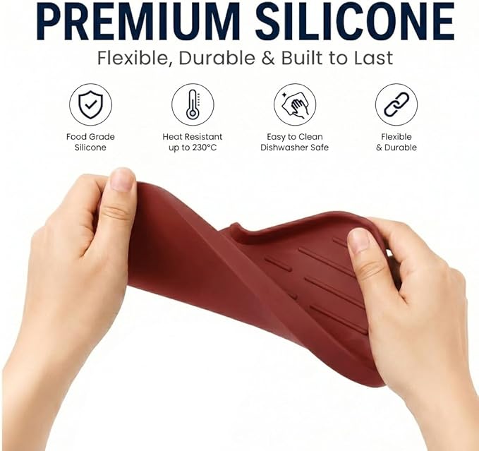MicoYang Silicone Soap Dish with Drain Spout — Self-Draining Sink Organizer Tray for Bathroom & Kitchen, Sponges, Dispensers & Soap Holder, Non-Slip & Dishwasher Safe, Red (Medium, 9.6"×5.3")