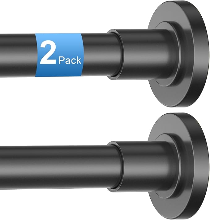 CorkLatta 2 Pack Black Shower Curtain Rod 31 to 80 Inch,1 Inch Diameter Adjustable Spring Tension Stainless Steel Telescoping Rod,Easy Install,No Rust