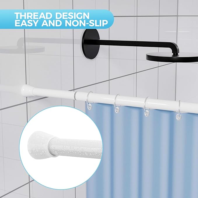 Shower Curtain Rod Spring Tension Rod 30 to 64 Inches 2PCS, Spring Tension Curtain Rod White Expandable for Window Wardrobe Doorway Kitchen