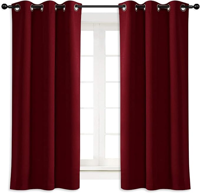 NICETOWN Blackout Curtain Blind for Bedroom, Single Panel, W42 x L54 inches, Burgundy Red, Thermal Insulated Grommet Blackout Room Darkening Drape/Drapery
