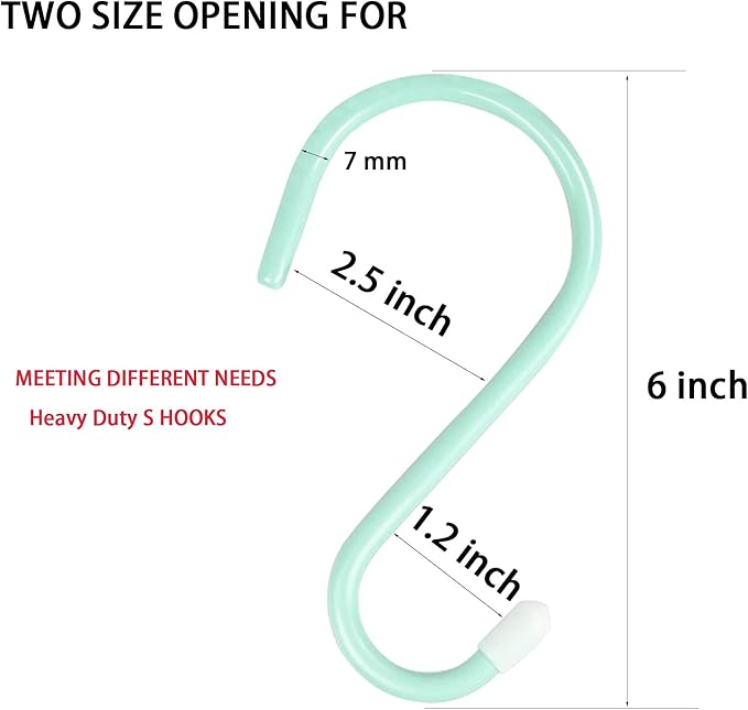DINGEE 6 Inch Large Heavy Duty S Hooks,Green S Hook for Hanging Clothes,Rubber Coated S Hooks, Non Slip Vinyl Coated S Hanger Hook for Hanging Plants Outdoor, Pots and Pans, Coffee Cups, Garden