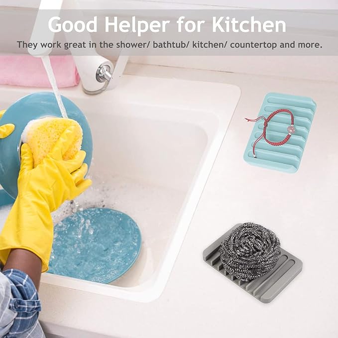 Self Draining Soap Dishes, 3 Pcs Silicone Soap Saver, Waterfall Drainer Soap Holder for Bathroom, Extend Soap Life, Keep Soap Bars Dry Clean & Easy Cleaning (Gray)