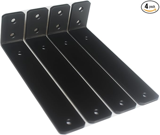 4 Pack - L 8" x H 2" x W1.5, 5mm Thick Black L Shelf Bracket, Iron Shelf Brackets, Metal Shelf Brackets, Floating Shelf, Shelf Supports with Screws