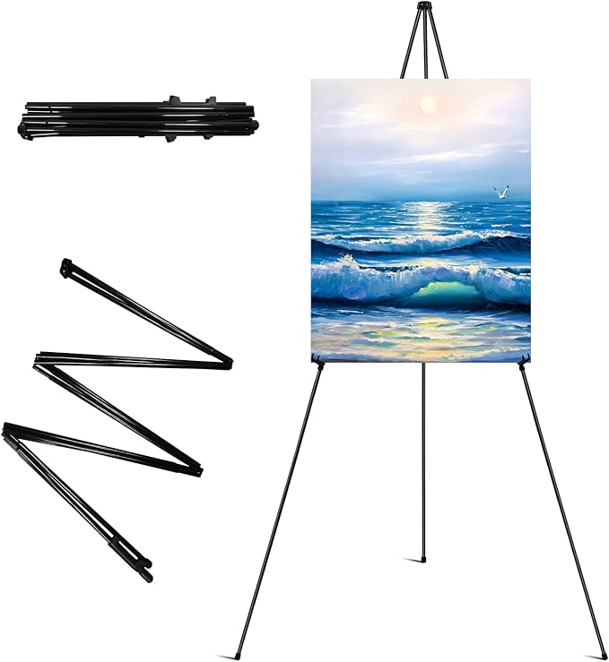 RRFTOK 63" Instant Foldable Portable Ground Easel Stand for Art, Crafts, Wedding Banner & Poster Display - 3 Pack Metal Tripod